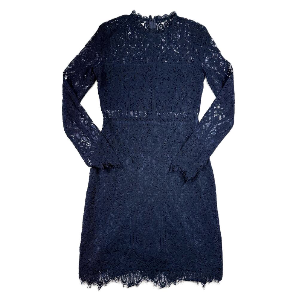Lulus Appetite For Seduction Navy Lace Long Sleeve Dress Size S